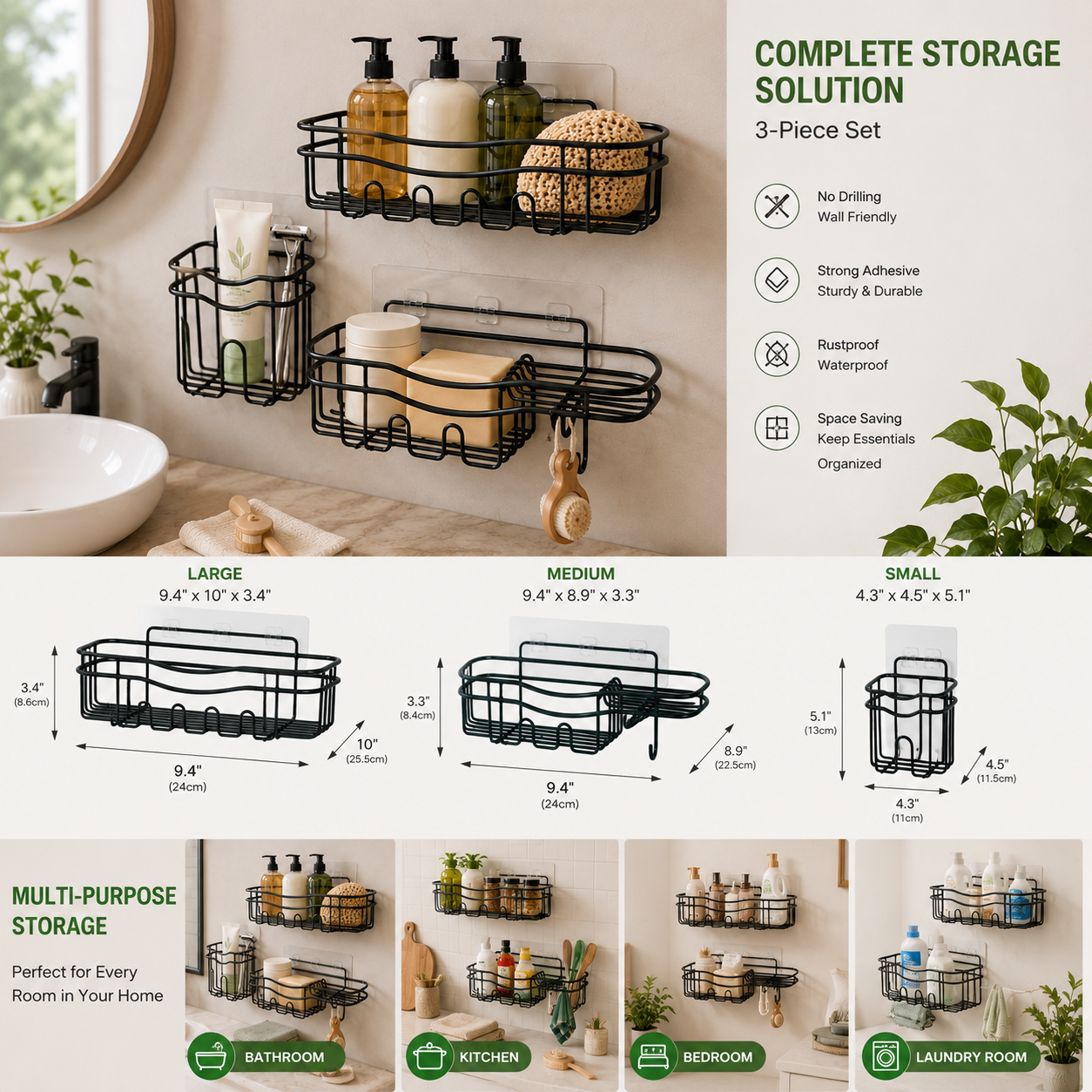 3-Piece Adhesive Shower Caddy Set