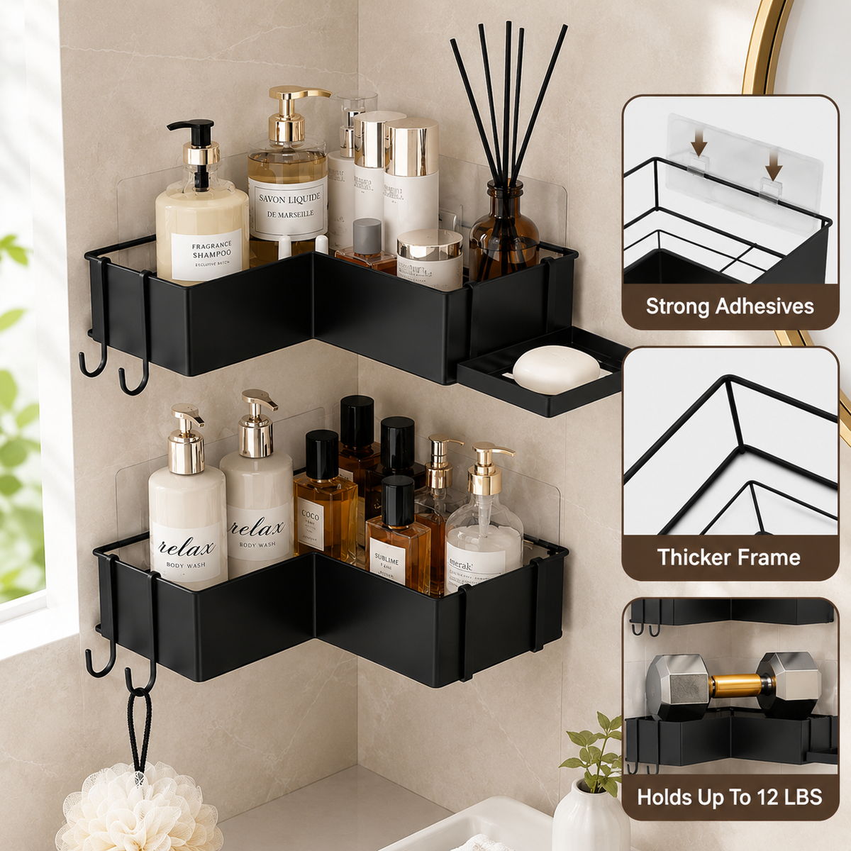 2-Pack Adhesive Corner Shower Caddy