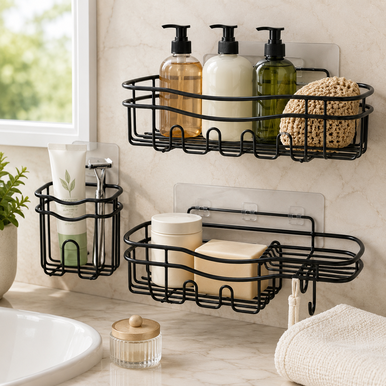 3-Piece Adhesive Shower Caddy Set