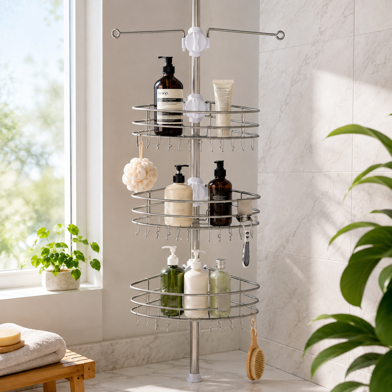 Adjustable Corner Pole Shower Caddy