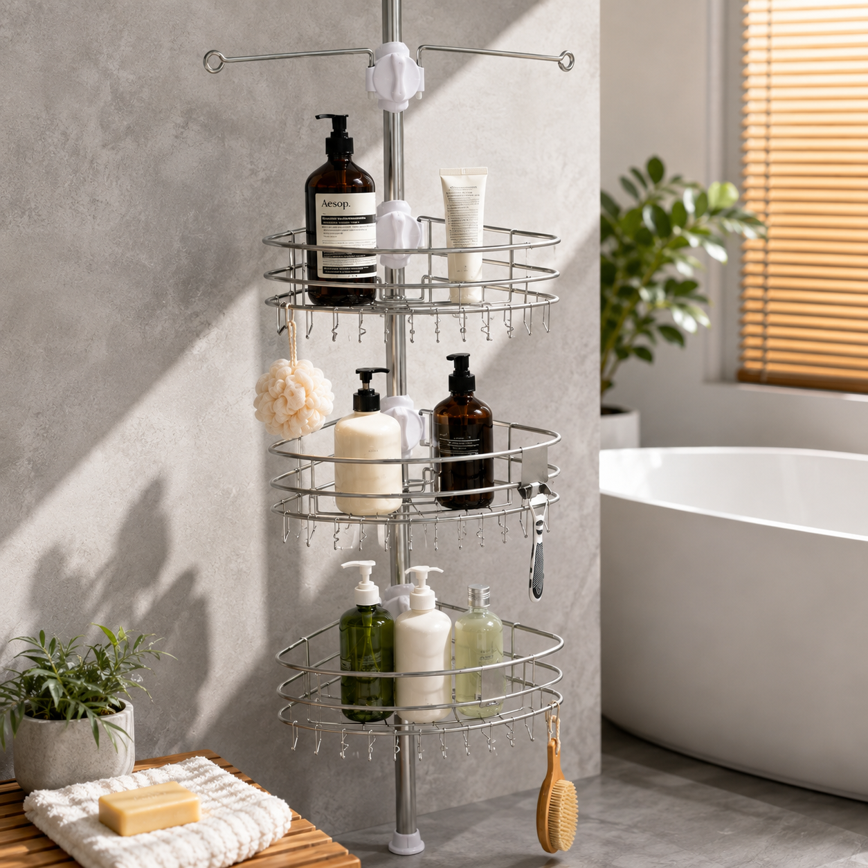 Adjustable Corner Pole Shower Caddy