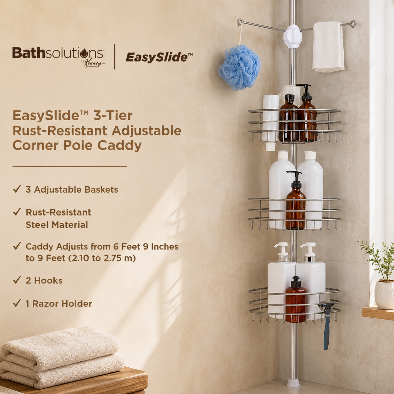 Adjustable Corner Pole Shower Caddy