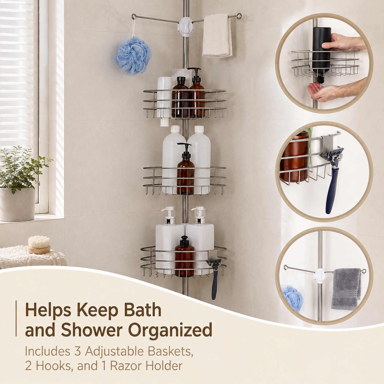 Adjustable Corner Pole Shower Caddy